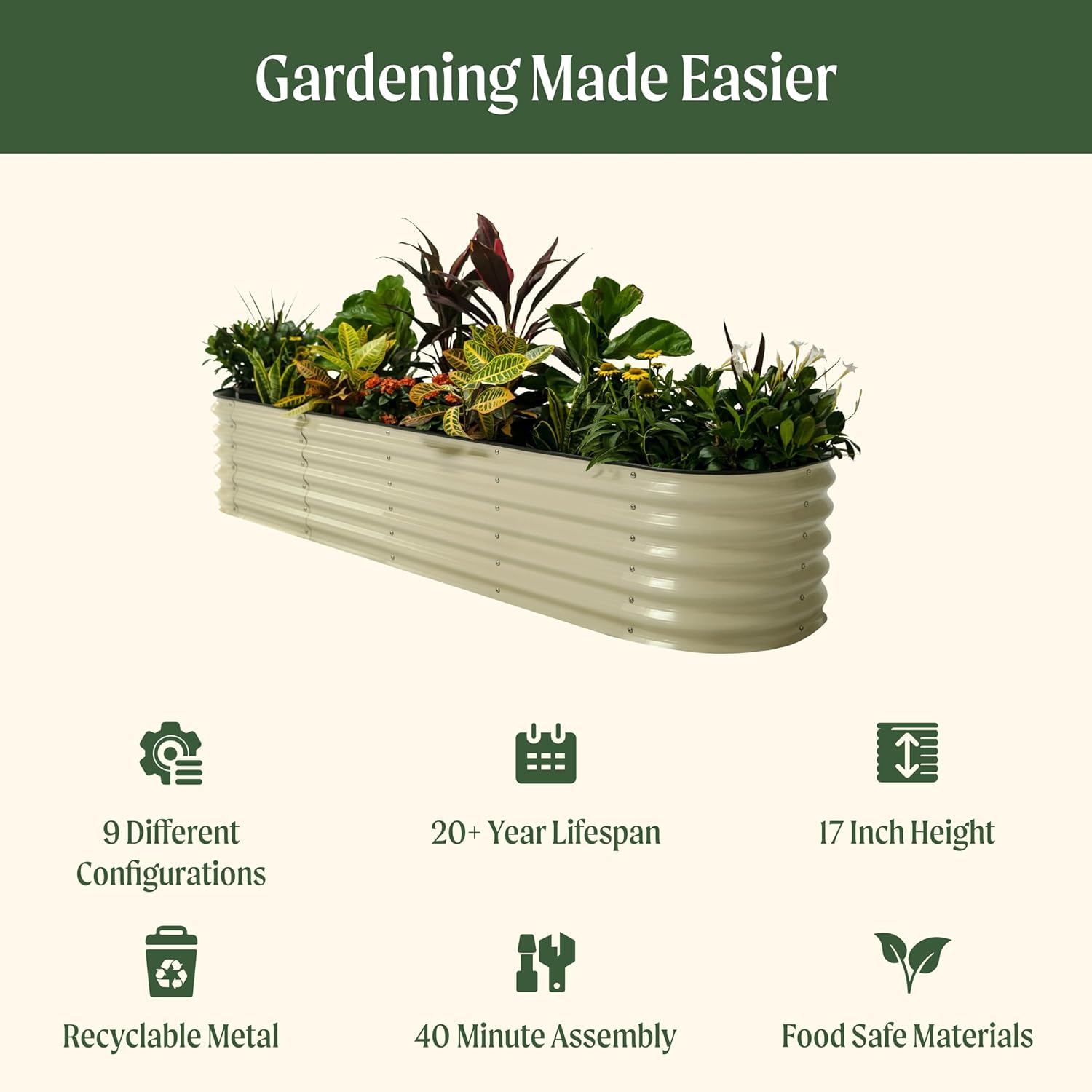 Vego garden Raised Garden Bed Kits, 17" Tall 9 in 1 8ft x 2ft Metal Raised Planter Bed Outdoor for