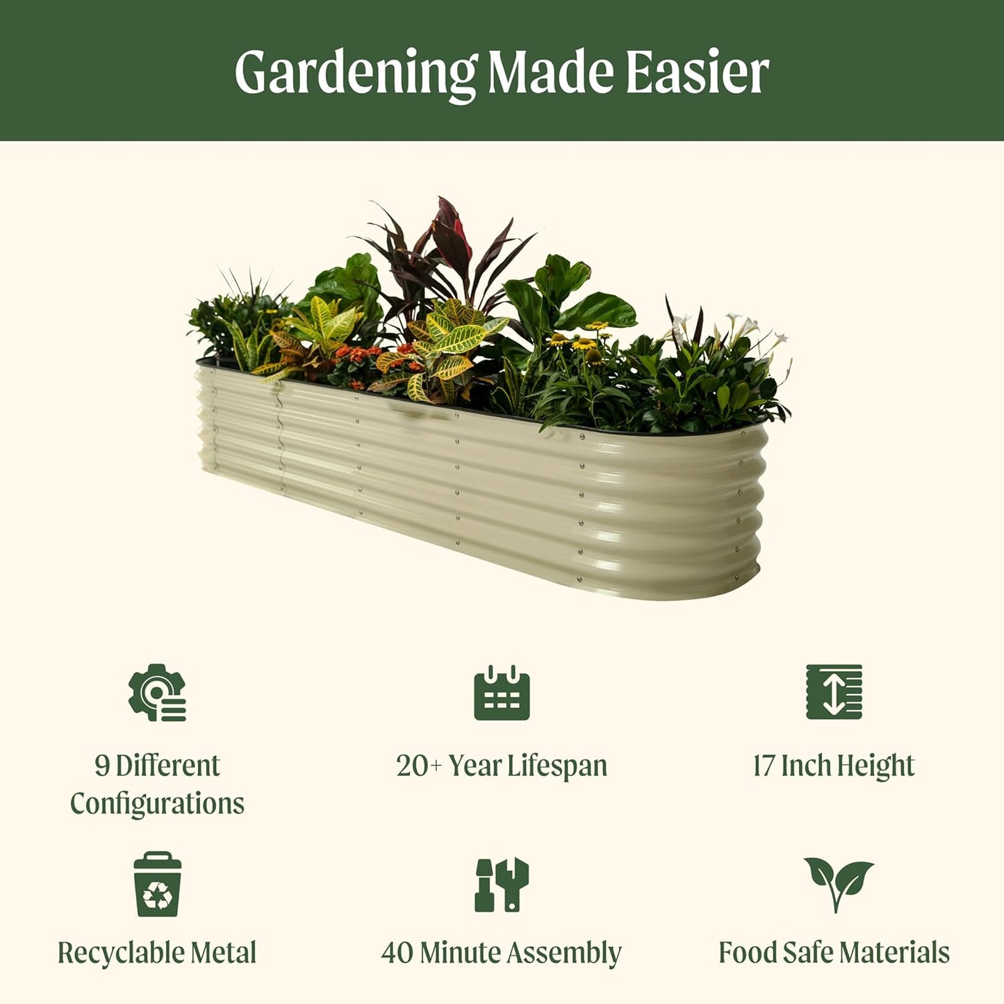 Vego garden Raised Garden Bed Kits, 17" Tall 9 in 1 8ft X 2ft Metal Raised Planter Bed for