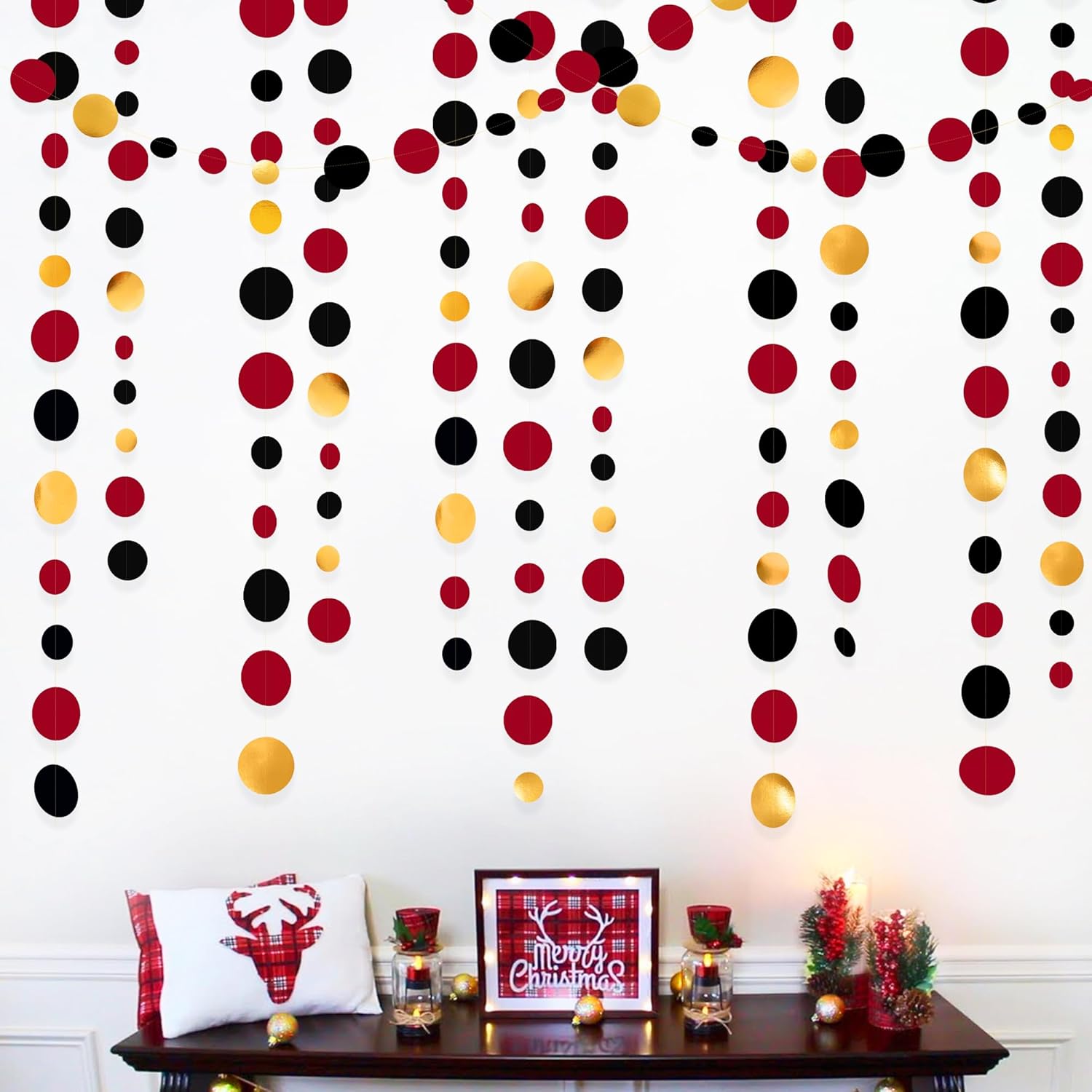 Gold Black Red Party Decorations Circle Dots Streamer Hanging Paper Polka Dots Garland for