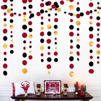 Gold Black Red Party Decorations Circle Dots Streamer Hanging Paper Polka Dots Garland for