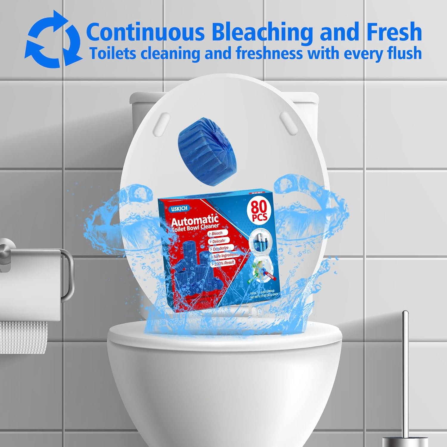 USKICH Toilet Bowl Cleaner Tablets 80 PACK, Bathroom Automatic Toilet Tank Blue Cleaners with