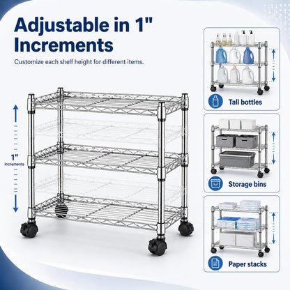 Simple Deluxe 3-Tier Storage Shelves, 750 Lbs Loading Capacity, 24.02" W x 13.78" D x 21.97" H