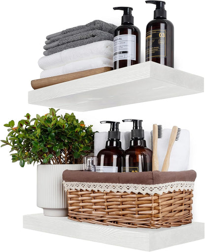 BGMG Wood Floating Shelves 18 inch,White Floating Shelves for Wall,Solid Wood Wall Shelves for