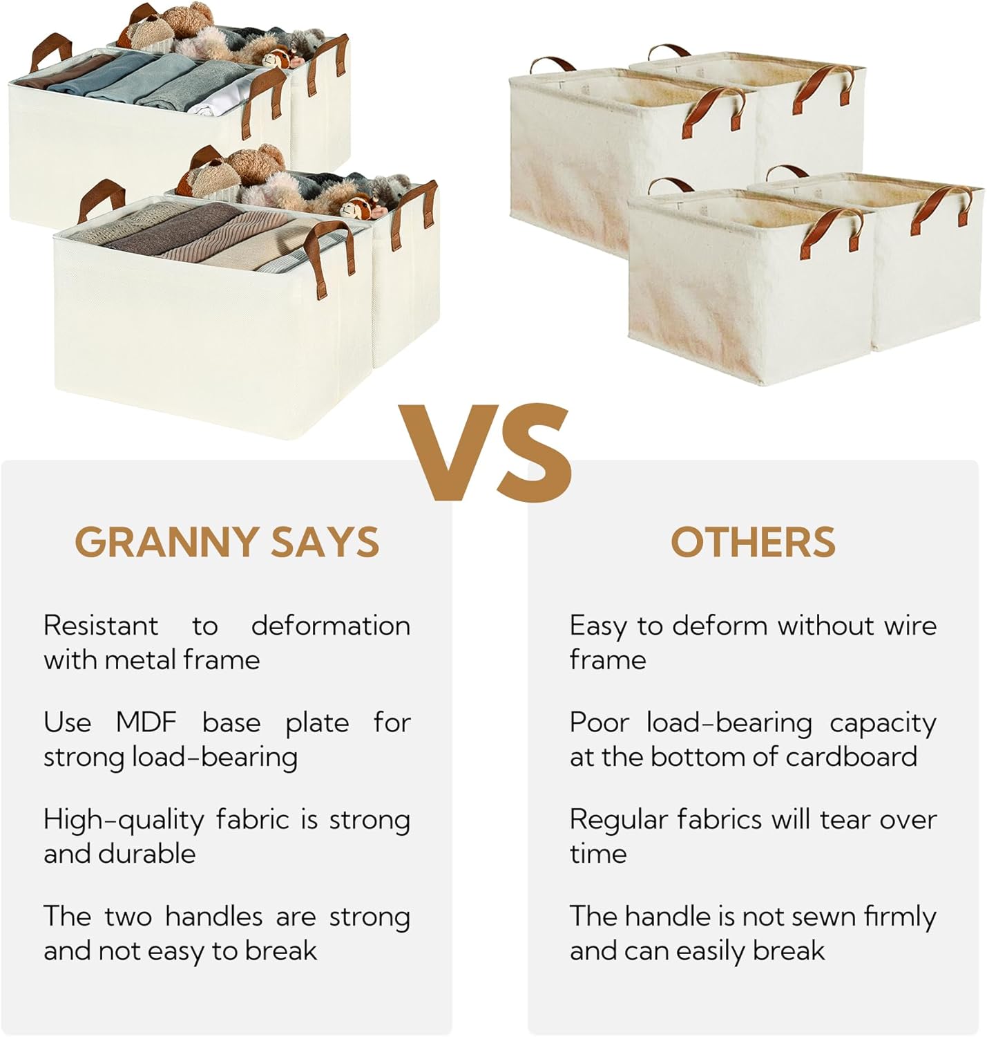 GRANNY SAYS Closet Storage Baskets, Collapsible Fabric Storage Bins with Metal Frame, Clothes