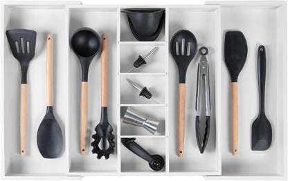 Adjustable Kitchen Drawer Organizer for Utensils and Junk, Food-Safe Contract Grade with 100%
