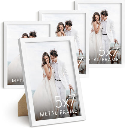 HAUS AND HUES 5x7 White Metal Picture Frames - Photo Frames 5X7 - Features Premium Aluminum