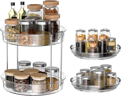 2 Pack Lazy Susan Organizer 9.25''and 11.81'' Two-Tier Lazy Susan Turntable for Cabinet, Spice