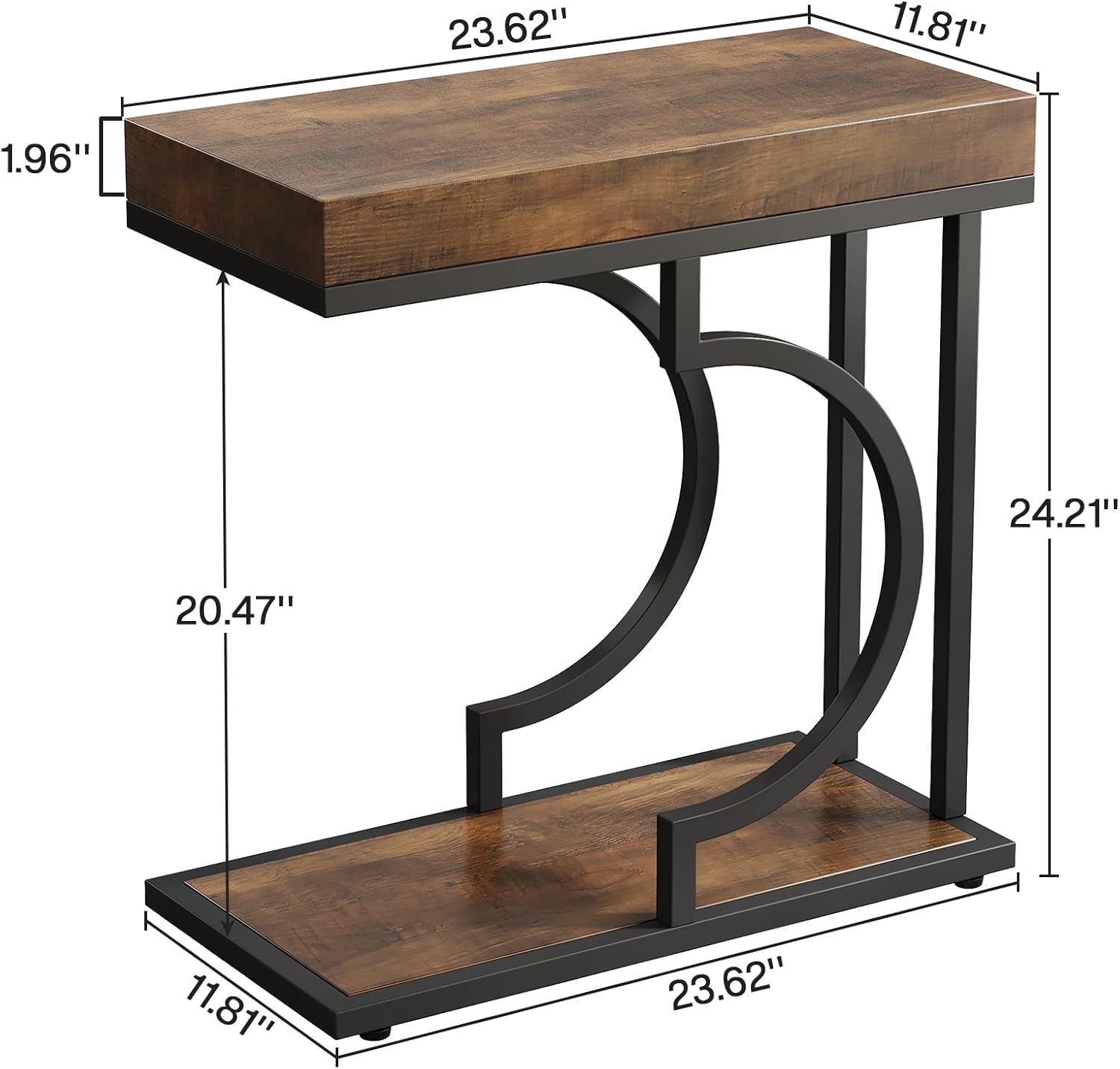Tribesigns Narrow Side Table Brown Black C Shaped End Table Modern Bedside Tables for Couch, Small