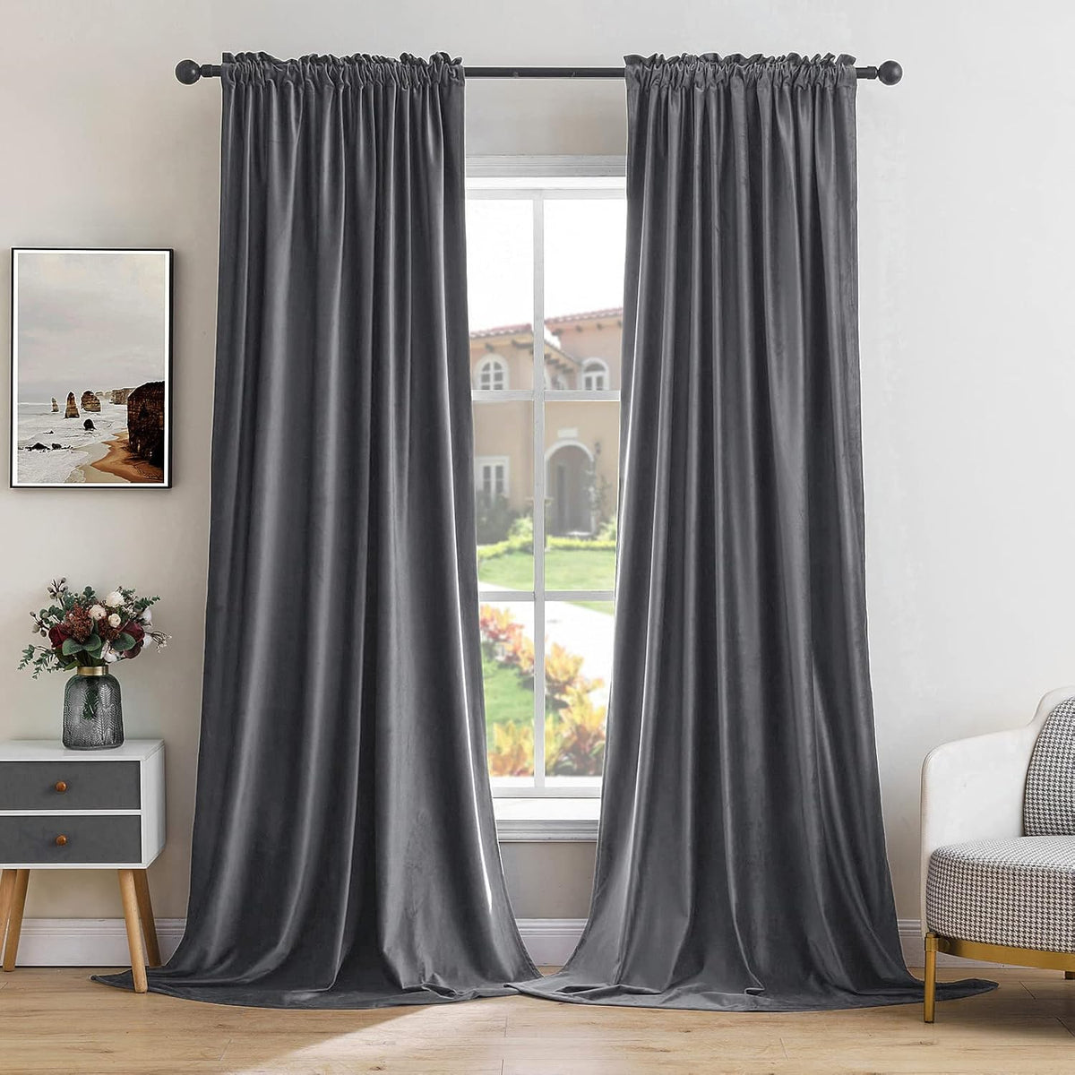 MIULEE Grey Velvet Curtains Thermal Insulated Blackout Curtain Drapes for Bedroom Living Room