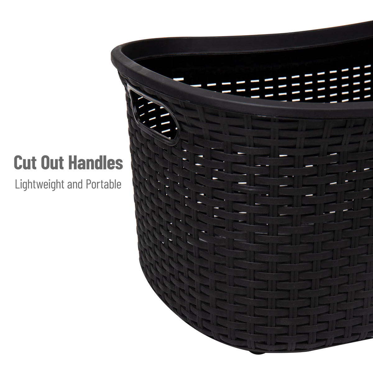 Mind Reader 40L Laundry Basket, Clothes Hamper, Premium Wicker Design, Plastic, Black
