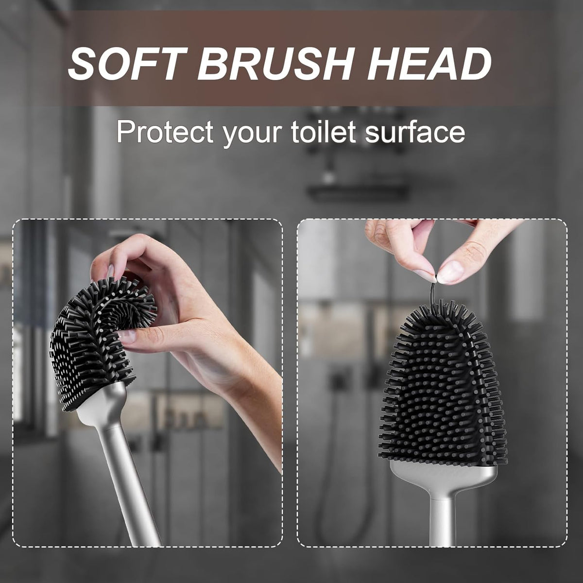 Sellemer Toilet Brush and Holder Set - Flexible Toilet Bowl Brush Head with Silicone Bristles
