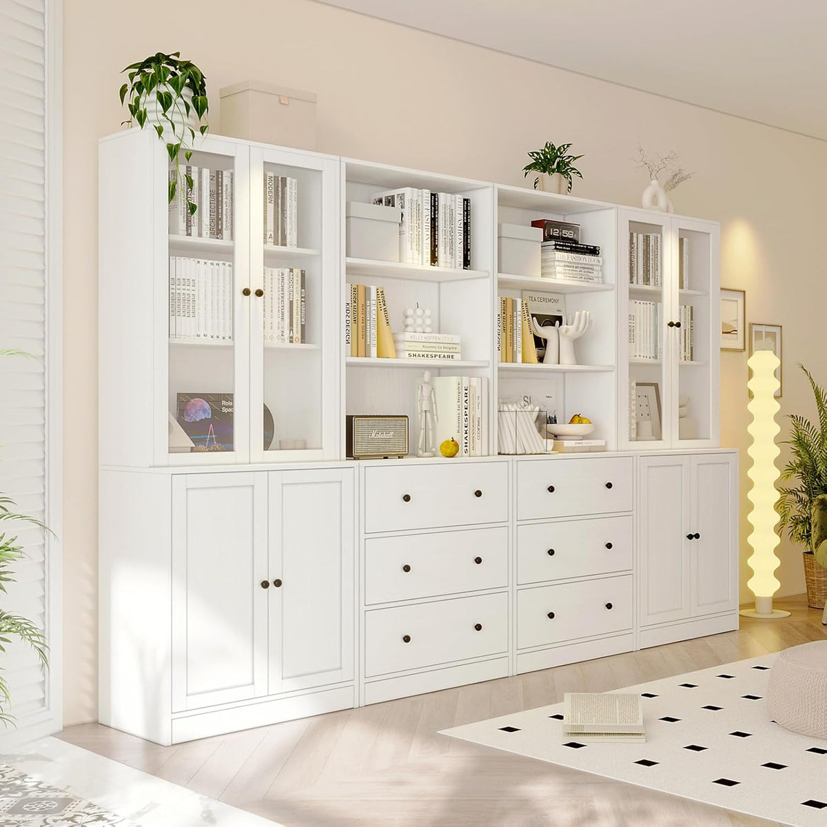 TUSY 71" Bookshelf Bookcase, 3-Tier Modern Bookshelves 3 Large Drawer, Wood Filing Cabinet with