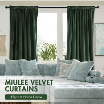 MIULEE Olive Green Velvet Curtains 84 Inches Long, Extra Wide Blackout Drapes for Bedroom Living