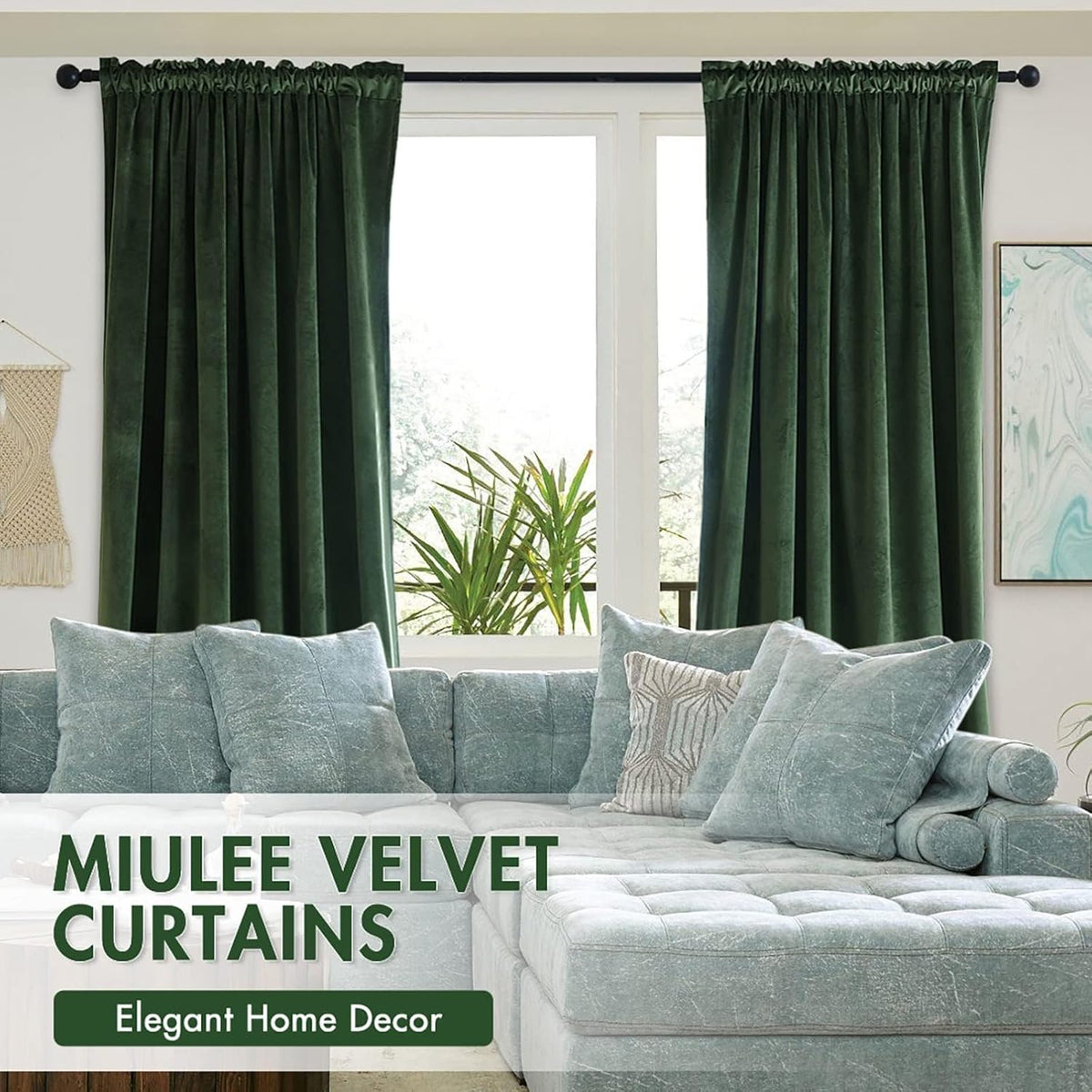MIULEE Olive Green Velvet Curtains 84 Inches Long, Thermal Insulated Blackout Drapes for Bedroom
