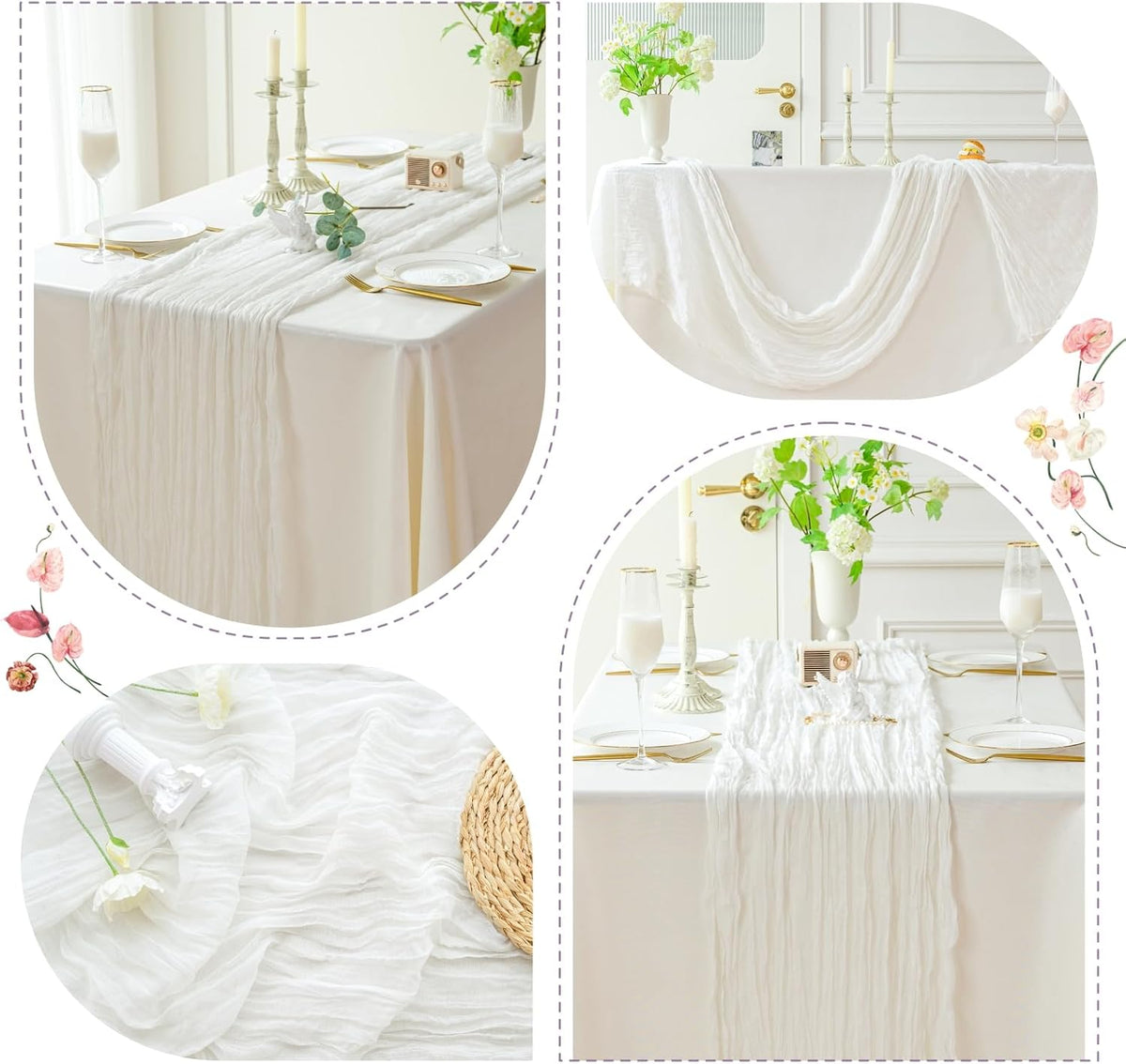 Sioloc Ivory White Cream Cheesecloth Table Runner Fall Autumn Decor for Home 10ft Table Cloth for