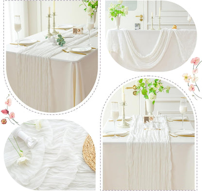 Sioloc Ivory White Cream Cheesecloth Table Runner Fall Autumn Decor for Home 10ft Table Cloth for