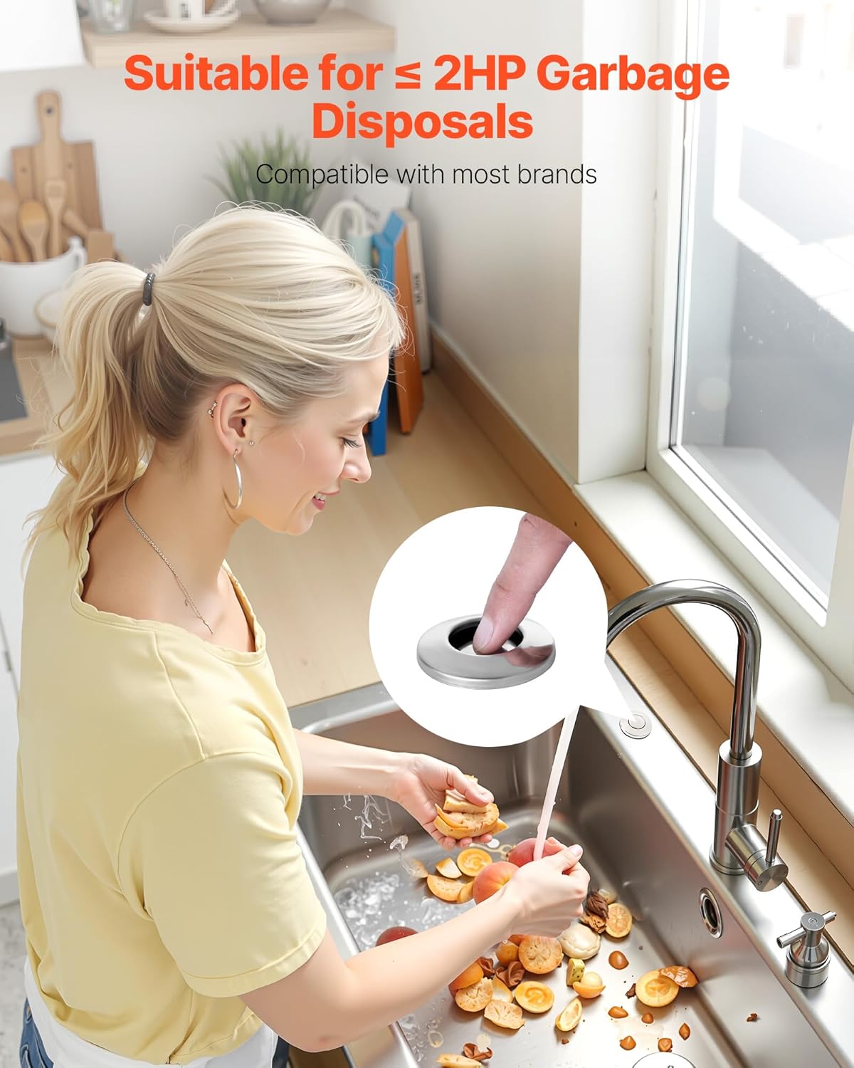VEVOR Garbage Disposal Air Switch Kit, 2.5" Sink Top Air Switch for Food Waste Disposal, Polished