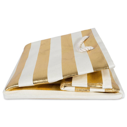 DII Durable Woven Striped Storage Bin Collapsible with Soft Rope Handles Reinforced with Metal