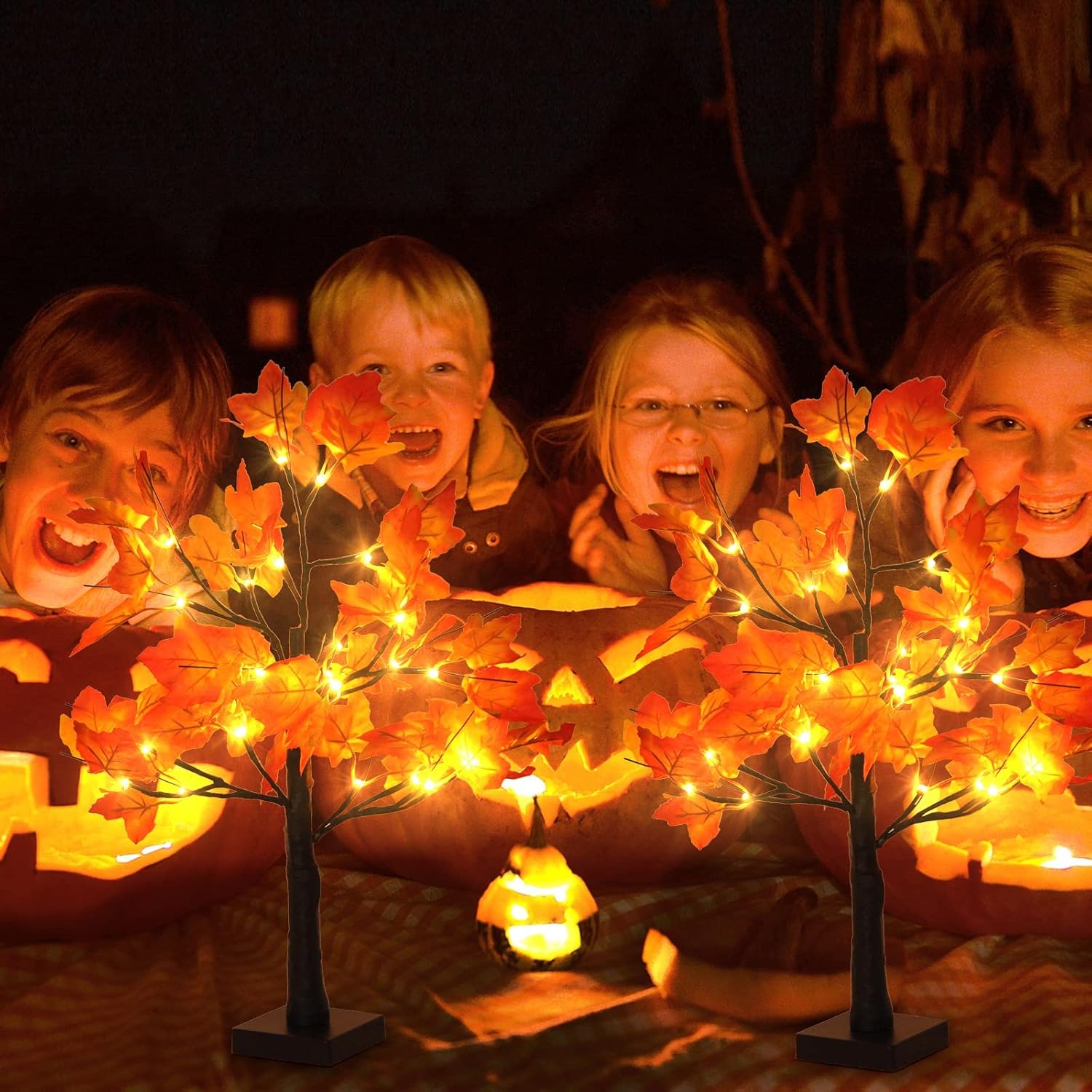 4Pcs Fall Lighted Maple Tree Decor 2FT96LED USB&Battery Operated Artificial Autumn Light up Trees