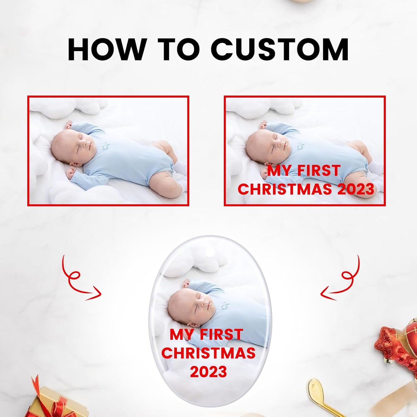 Personalized Christmas Ornaments 2025, Double-Side Custom Christmas Ornament, Oval Ceramic Photo