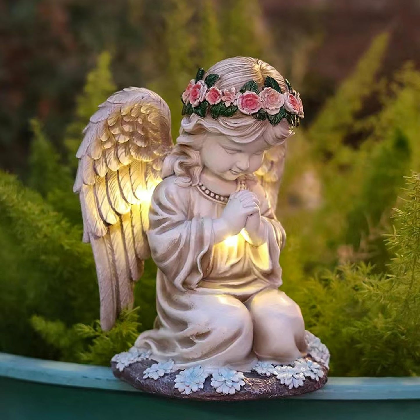 Praying Angels Figurine,Solar Garden Angel Statues, Waterproof Kneeling Angel Sculpture, Outdoor