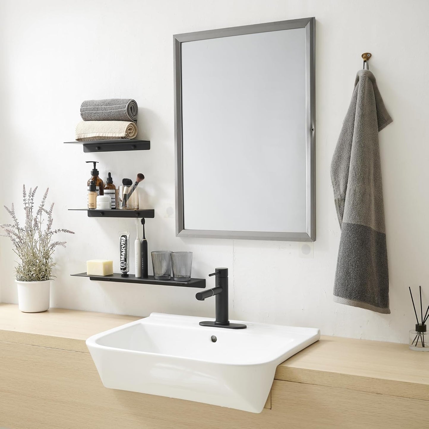 JOOM 2 PCS Small Floating Shelf, 12'' Metal Wall Shelf, Black, Bathroom, Durable, Waterproof