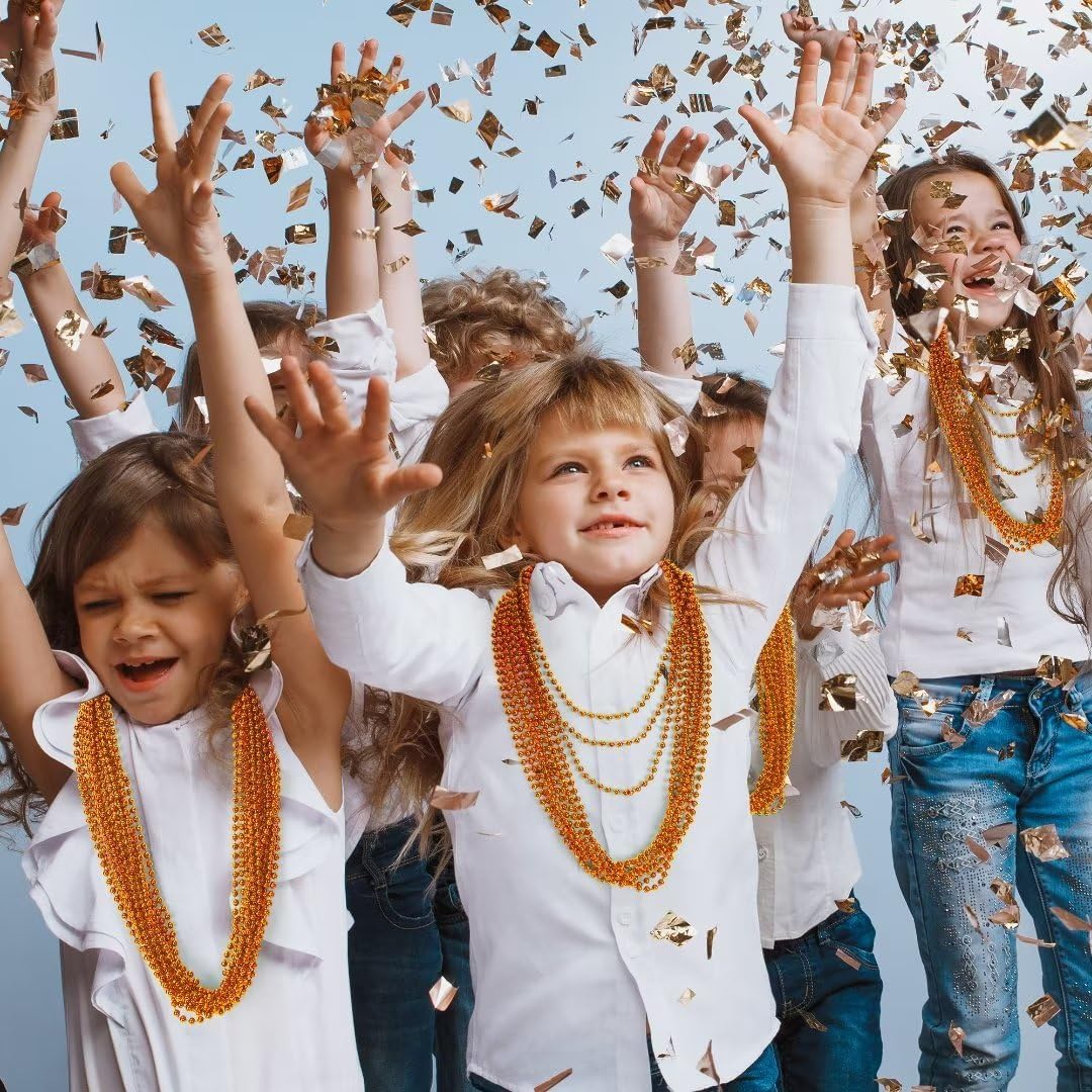 50PCS Bead Necklace, Orange Bead Necklaces Party Favors Bulk, 33" Mardi Gras Necklaces, Festival