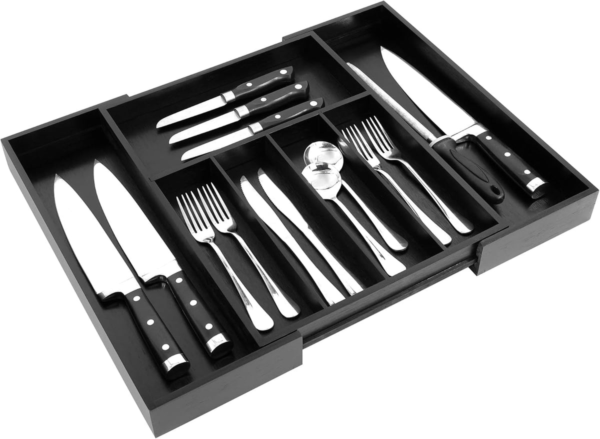 VaeFae Premium Bamboo Drawer Organizer, Expandable Silverware Drawer Organizer, Cutlery Tray with