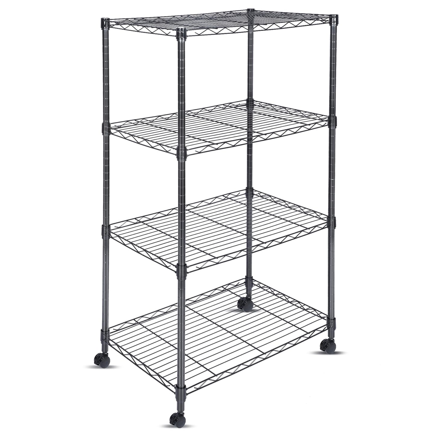 Whitmor 4 Tier Shelving Unit, Adjustable Storage Shelves with Wheels, Wire Shelving, 400 lbs