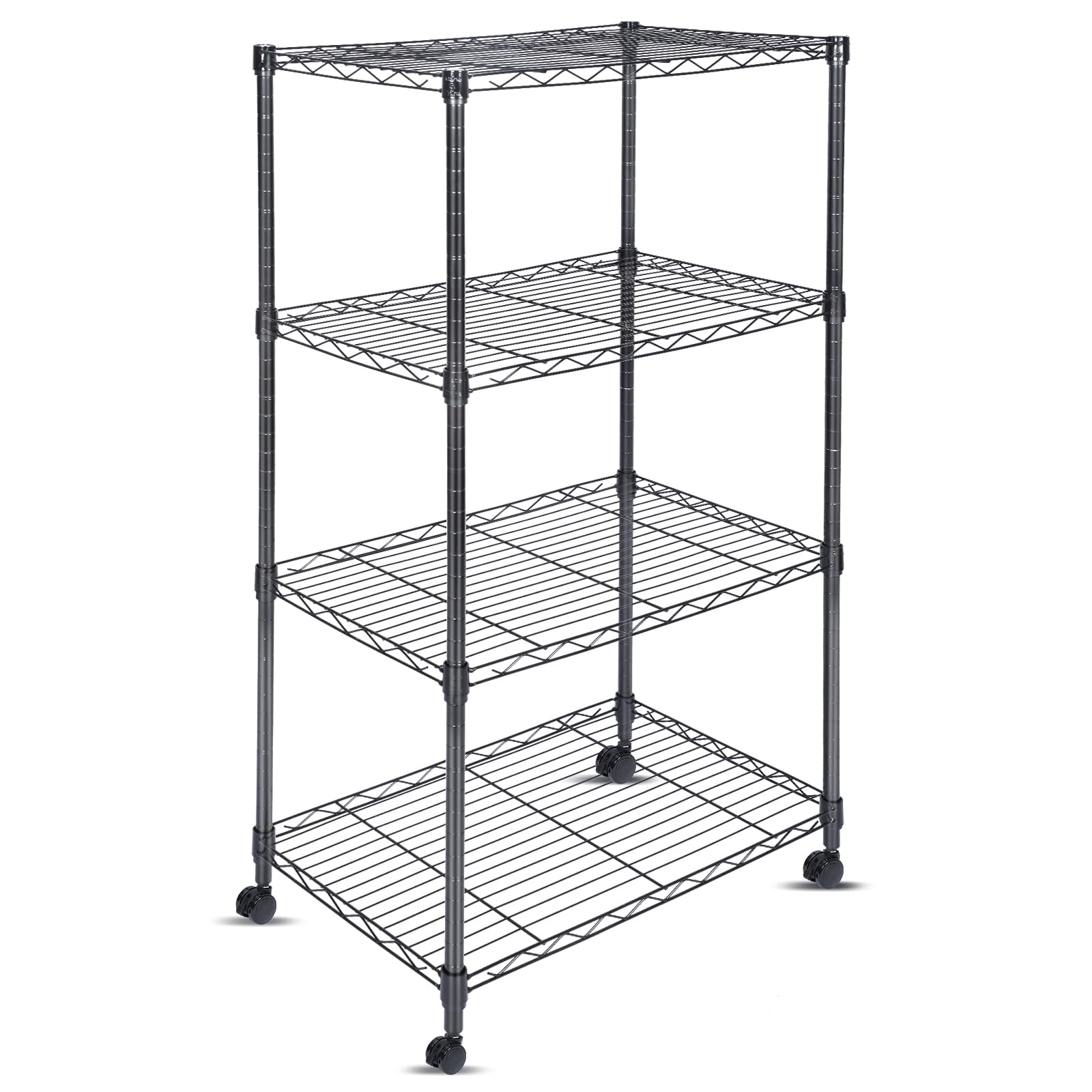 Whitmor 4 Tier Shelving Unit, Adjustable Storage Shelves with Wheels, Wire Shelving, 400 lbs