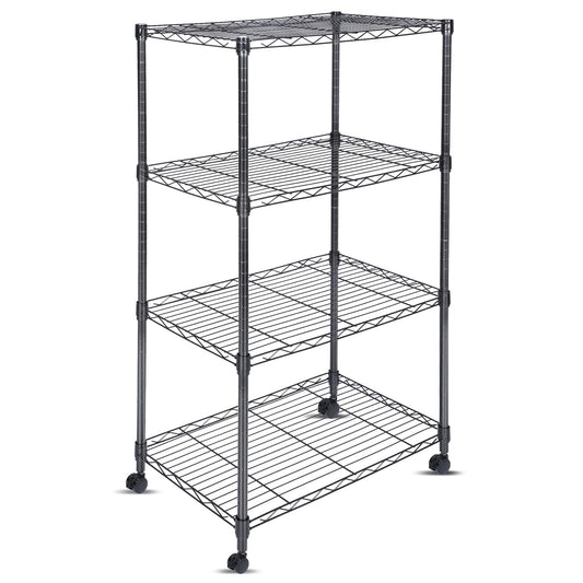 Whitmor 4 Tier Shelving Unit, Adjustable Storage Shelves with Wheels, Wire Shelving, 400 lbs
