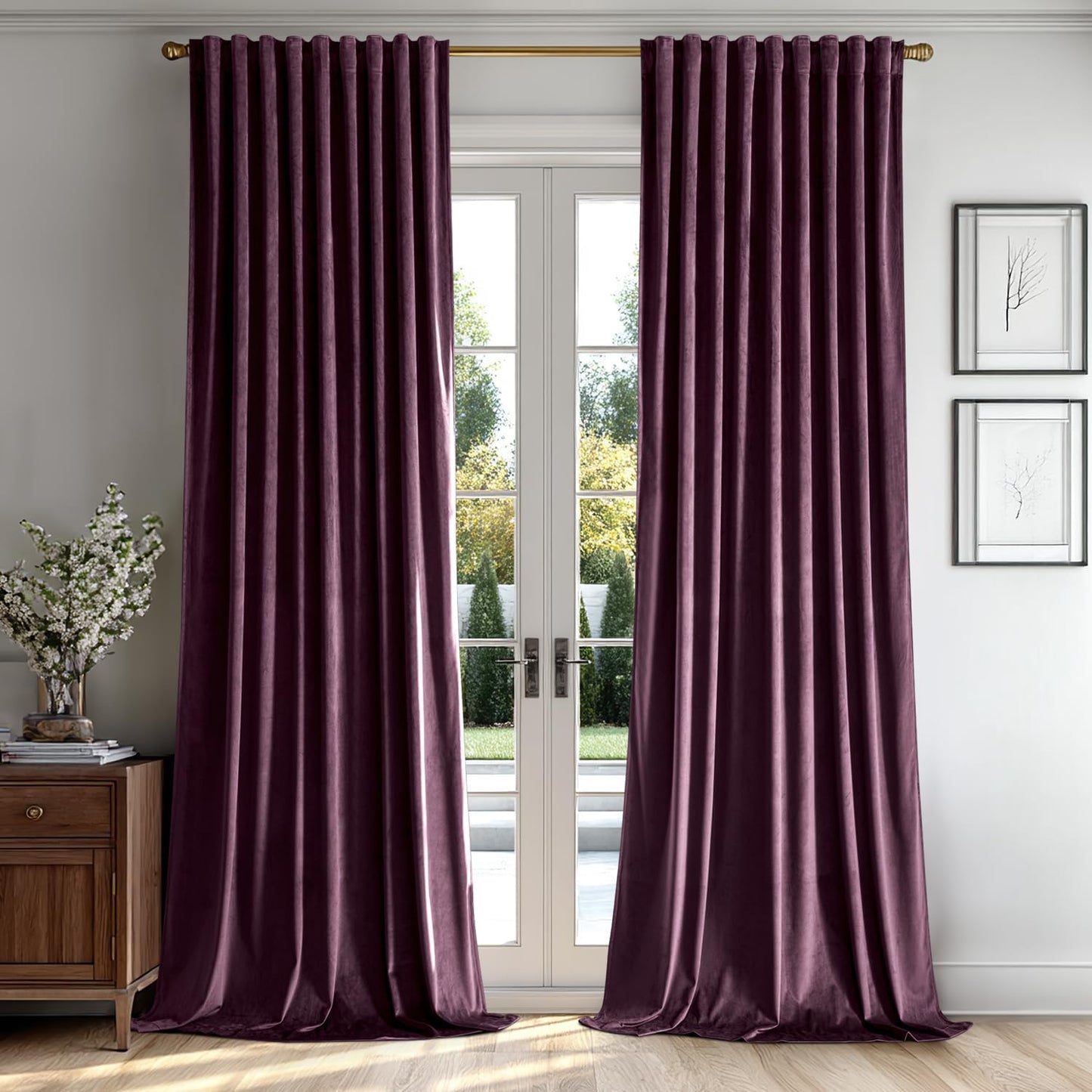 MIULEE Dark Purple Velvet Curtains 108 inches 2 Panels - Luxury Room Darkening Window Drapes for