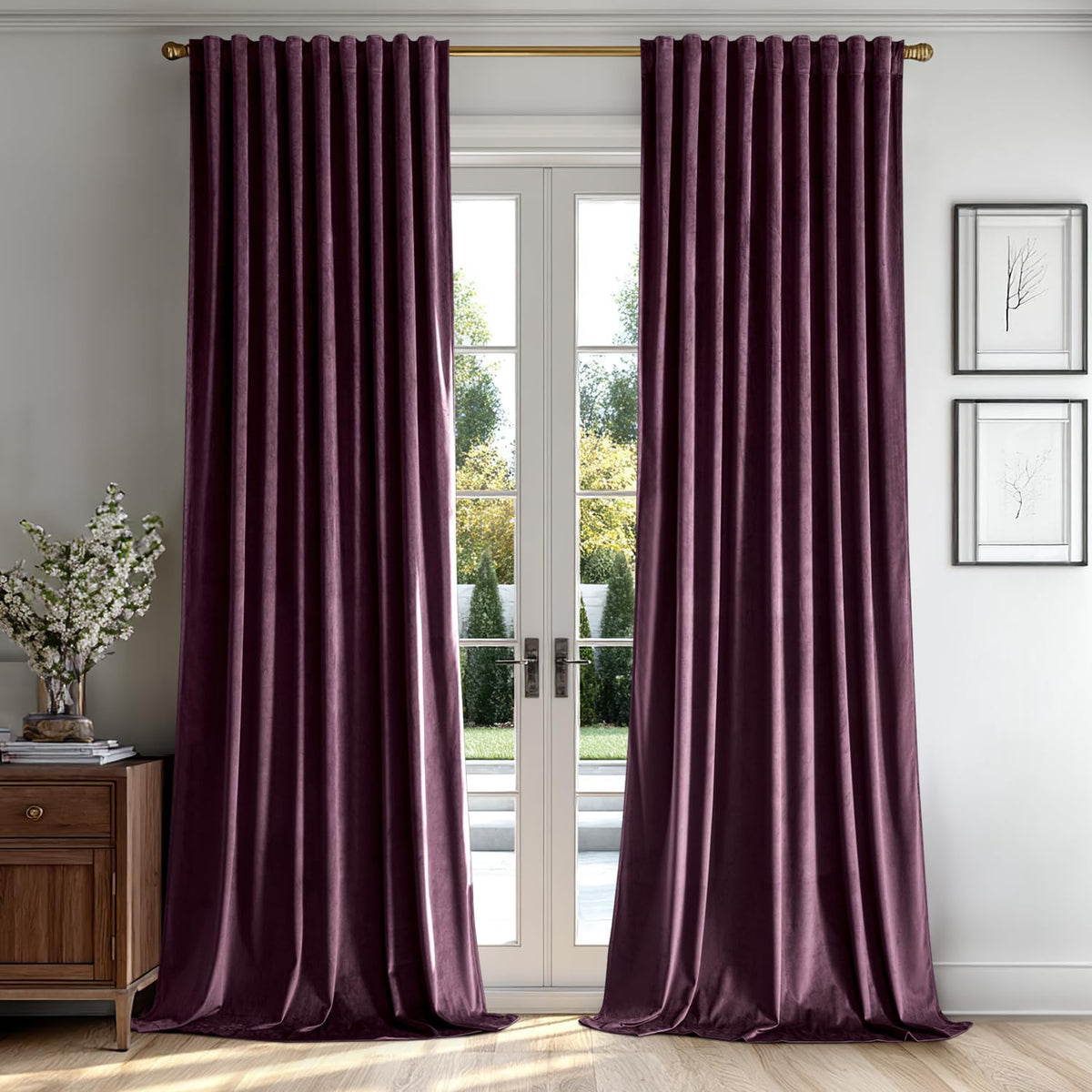 MIULEE Dark Purple Velvet Curtains 96 inches 2 Panels - Luxury Room Darkening Window Drapes for