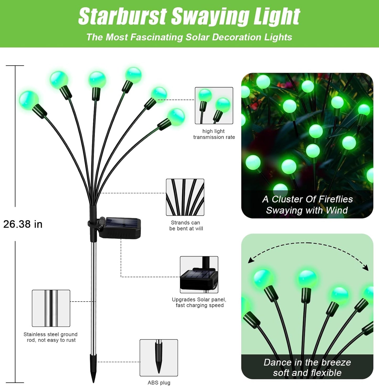 Solar Garden Lights Outdoor, 4 Pack 24LED Waterproof Solar Powered Lights for Yard Pathway Patio