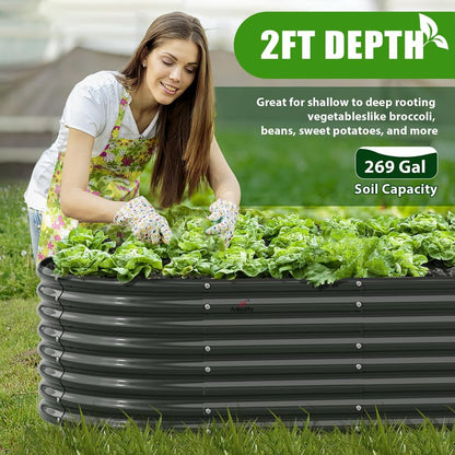 A ANLEOLIFE 6X3X2 ft Galvanized Raised Garden Beds Outdoor-8 Pack, Oval Large Metal Deep Root