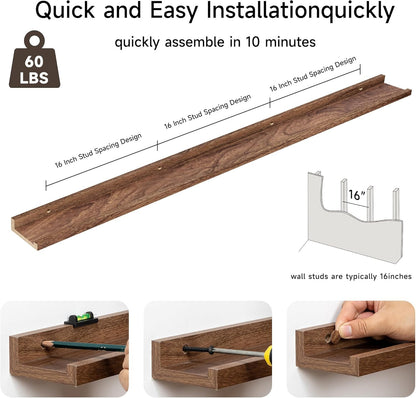 Floating Picture Ledge Shelves for Wall Set of 2, 72 Inches Picture Ledge Shelf with Long Large