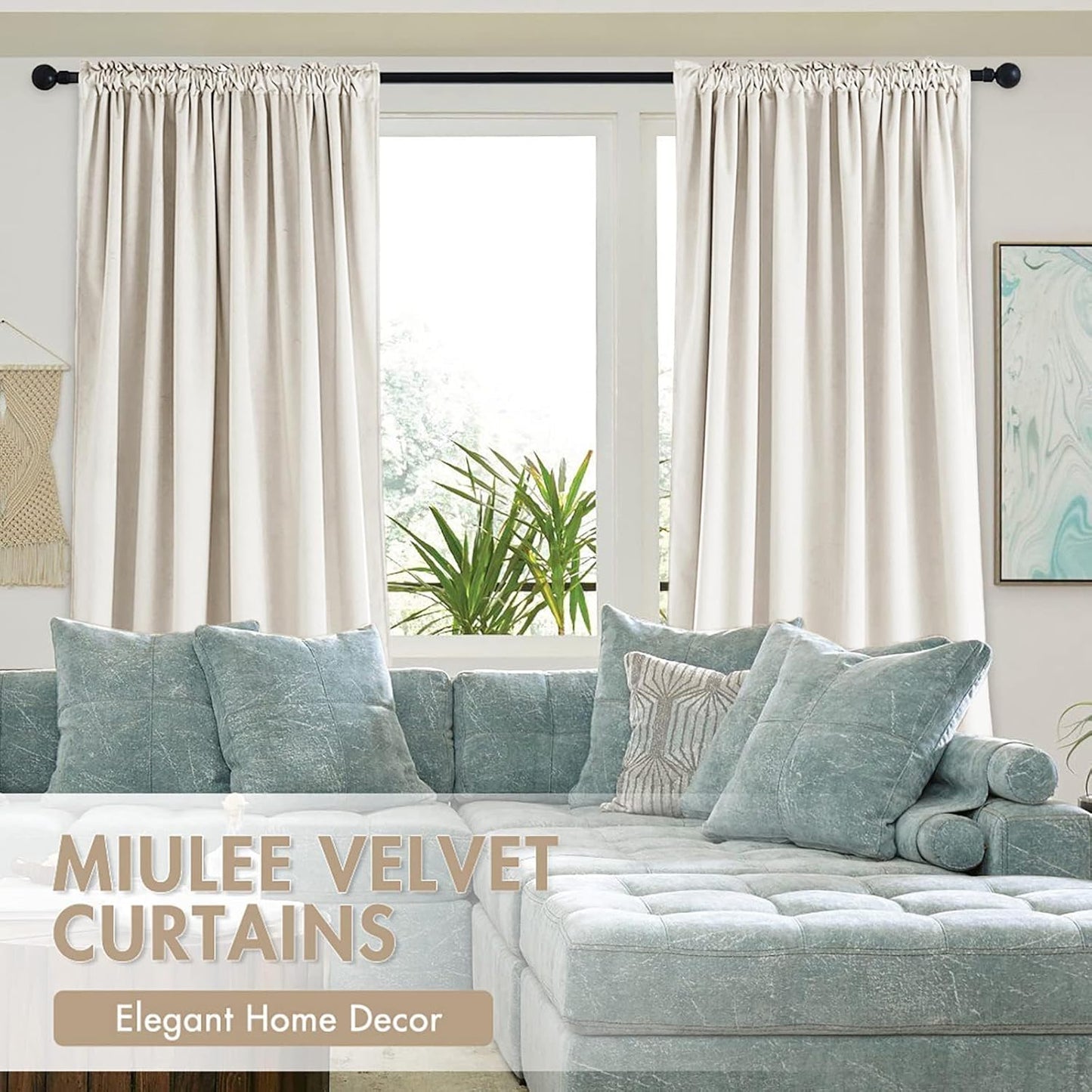 MIULEE Ivory Velvet Curtains Thermal Insulated Blackout Curtain Drapes for Bedroom Living Room