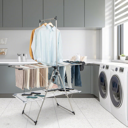 Tangkula Foldable Clothes Drying Rack, 2-Tier Laundry Drying Rack w/Tall Hanging Bar, Height