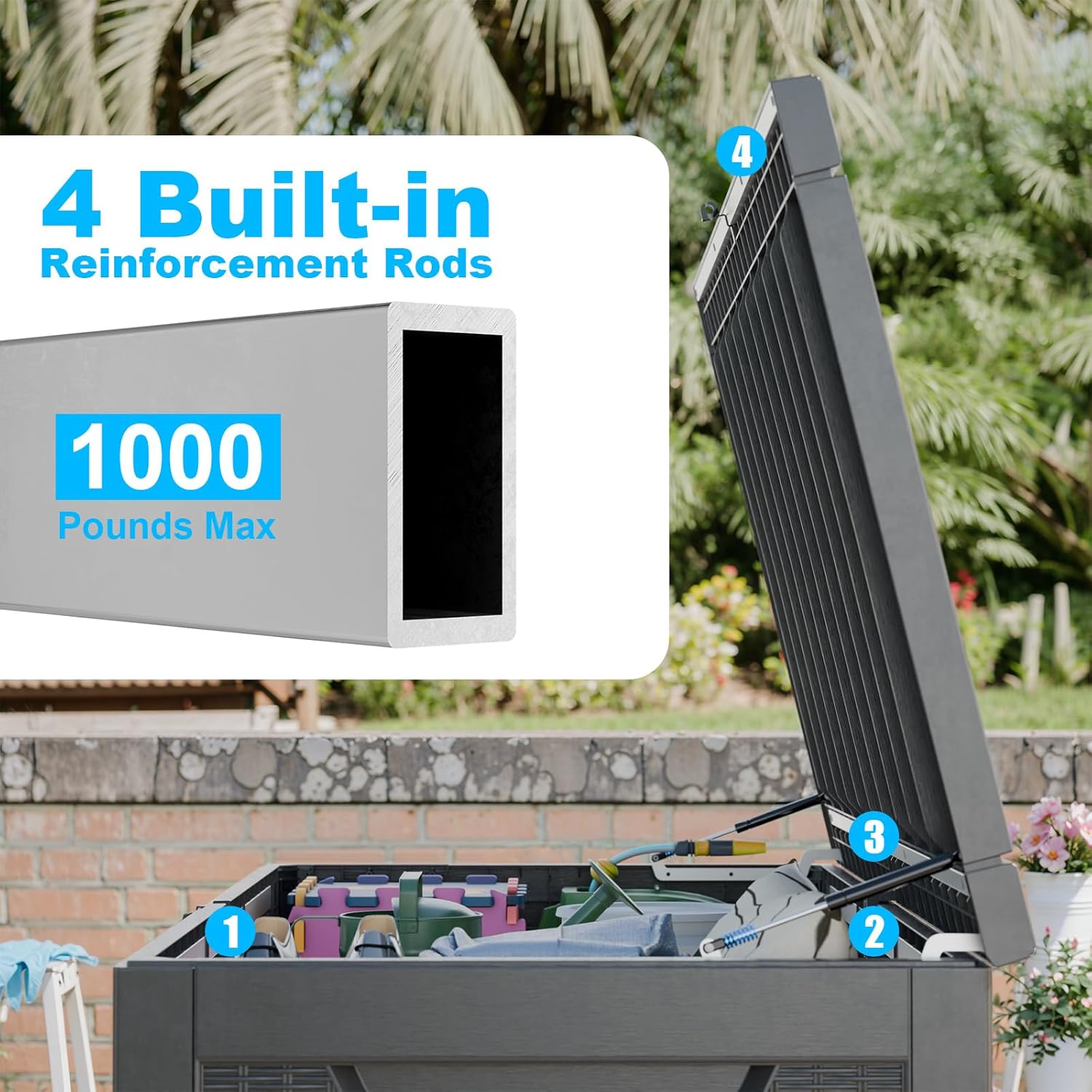 Vixzen 260 Gallon Resin Deck Box, Lockable Outdoor Storage Box for Patio Cushions Storage