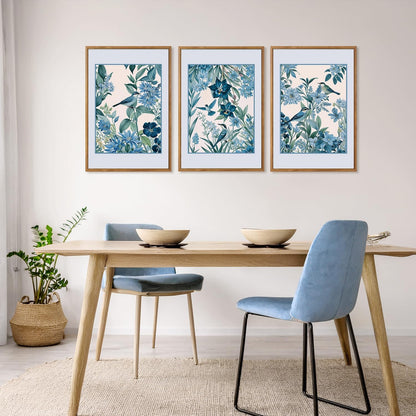 Aurlan Vintage Blue Birds and Botanical Framed Wall Art(16"x24"), 3PCS Classic Chinoiserie Audubon