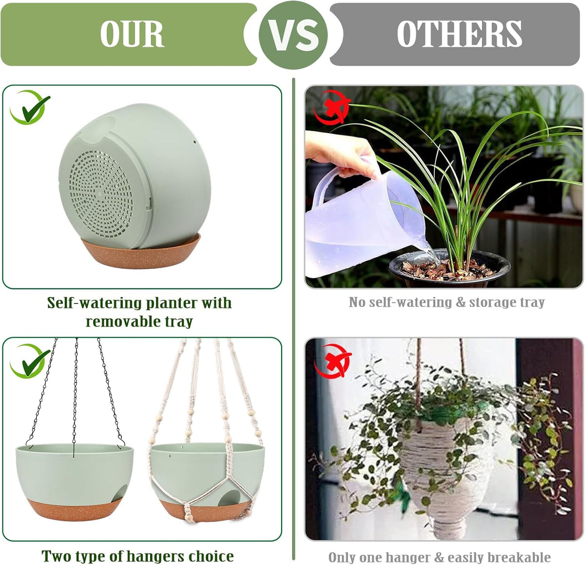 Hanging Planters for Outdoor Indoor Plants, 2 Pack 12 Inch Hanging Basket Plants Outdoor, Self