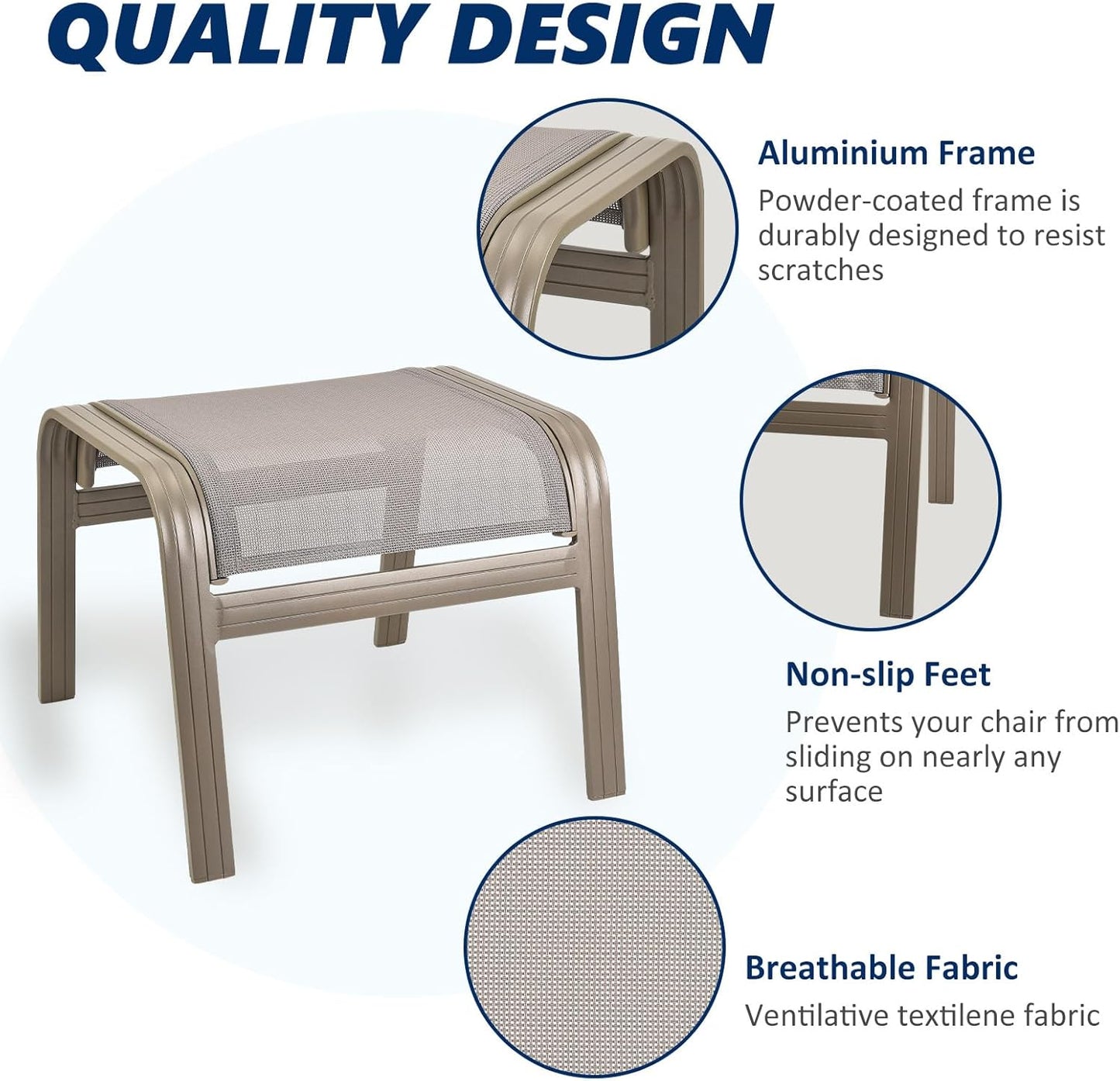 Patio Dining Chairs Footstools Outdoor Aluminum Ottoman Assembled Footrest Side Table 2 Set