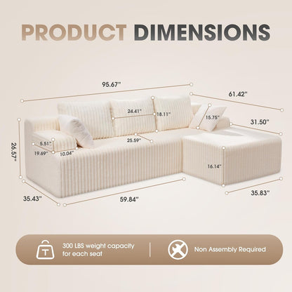 Hobestluk 96“ Modular Sectional Sofa Couches L-Shape Couch 3 Seat Modular Sofa Memory Foam