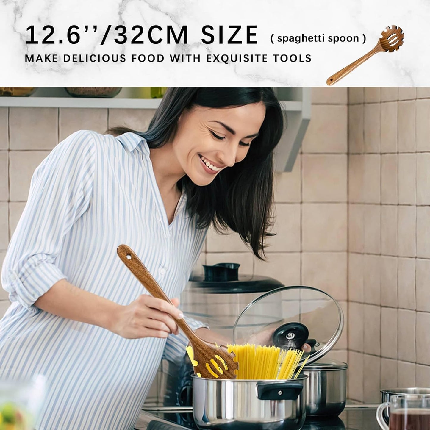 Wooden Spoons for Cooking, Nonstick Cooking Utensil Set with 8 Piece Acacia Wooden Spatulas and