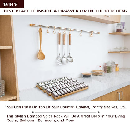 Bamboo Spice Rack Drawer Organizer - 8 Pieces Set- 11" Wide Per Piece - Combine Pieces Into 22"