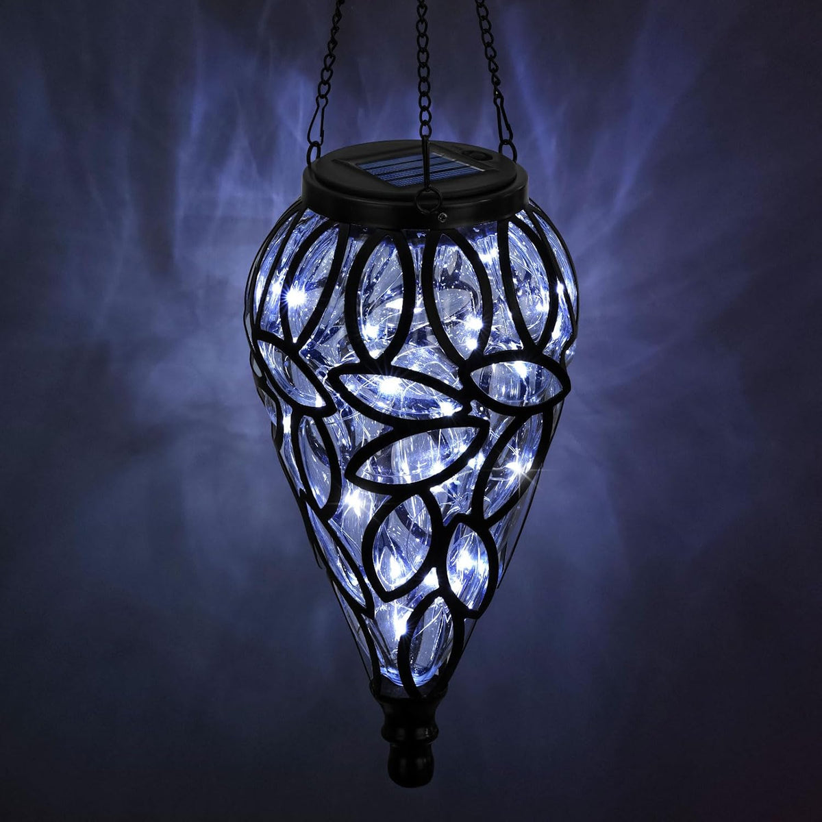 SUNNYPARK Outdoor Plastic Solar Hanging Lantern, 15 Cool White LEDs Twinkle Effect Tear-Shaped