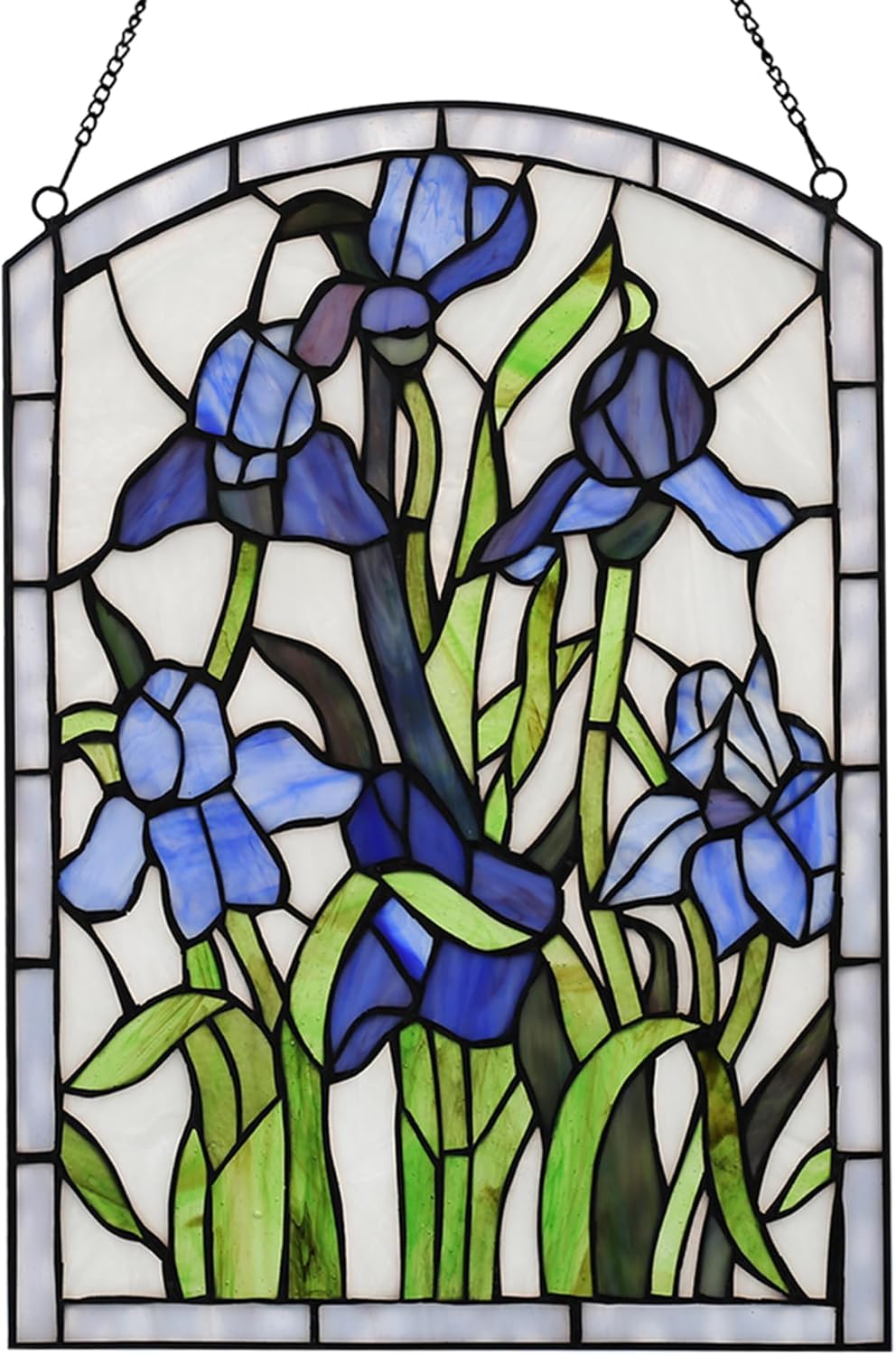 YOURANJU Iris Stained Glass Window Hanging 16" H x 11" W Tiffany Style Blue Rectangular Window