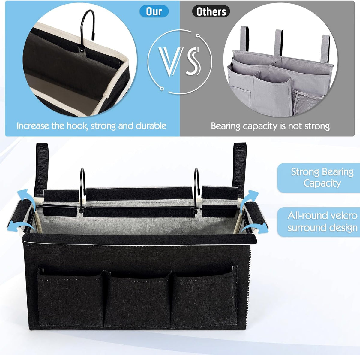 Bedside Storage Caddy/Bedside Hanging Storage Bag for Headboards Bunk Beds Dorm Rooms Book Phone