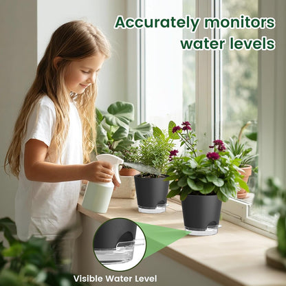 6 inch Self Watering Pots for Indoor Outdoor Plants, 3 Pack Flower Plant Pots with Drainage Holes