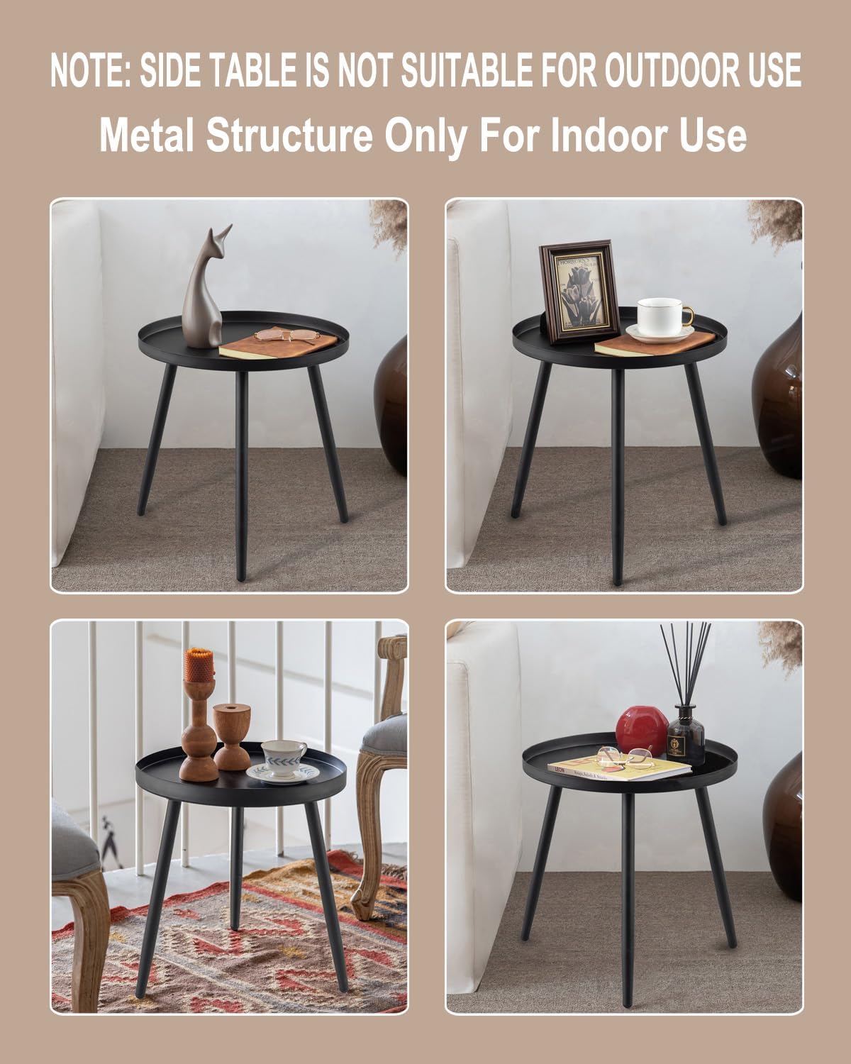 AOJEZOR Side Table: End Table for Indoor Use - Small Side Tables for Small Spaces All Matte Black